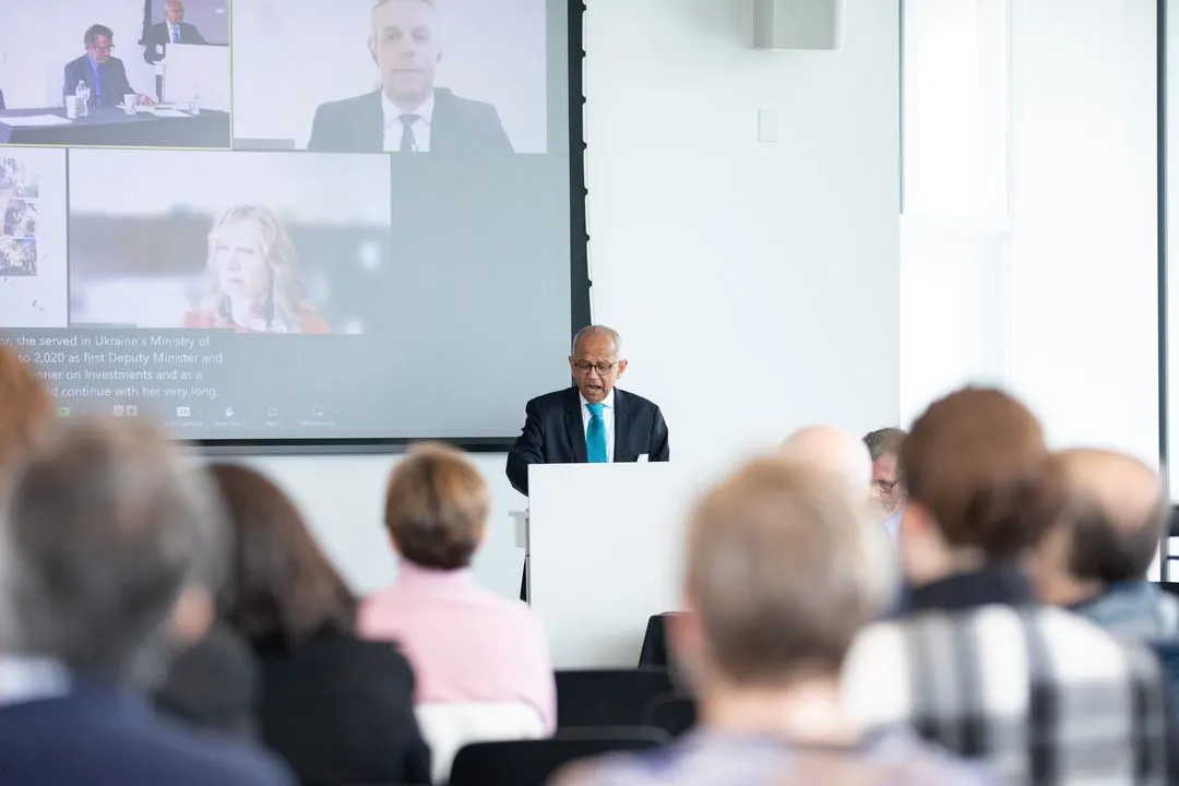 Keynote speaker Sumit Ganguly addressing an audience at an academic event.